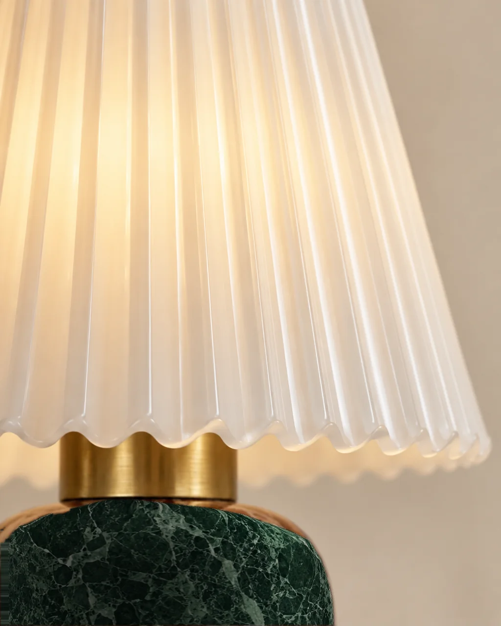 Pleated opal glass shade with scalloped hem on the Pine lamp