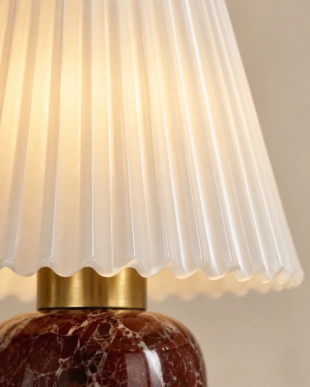 Pleated opal glass shade with scalloped hem on the Ember lamp